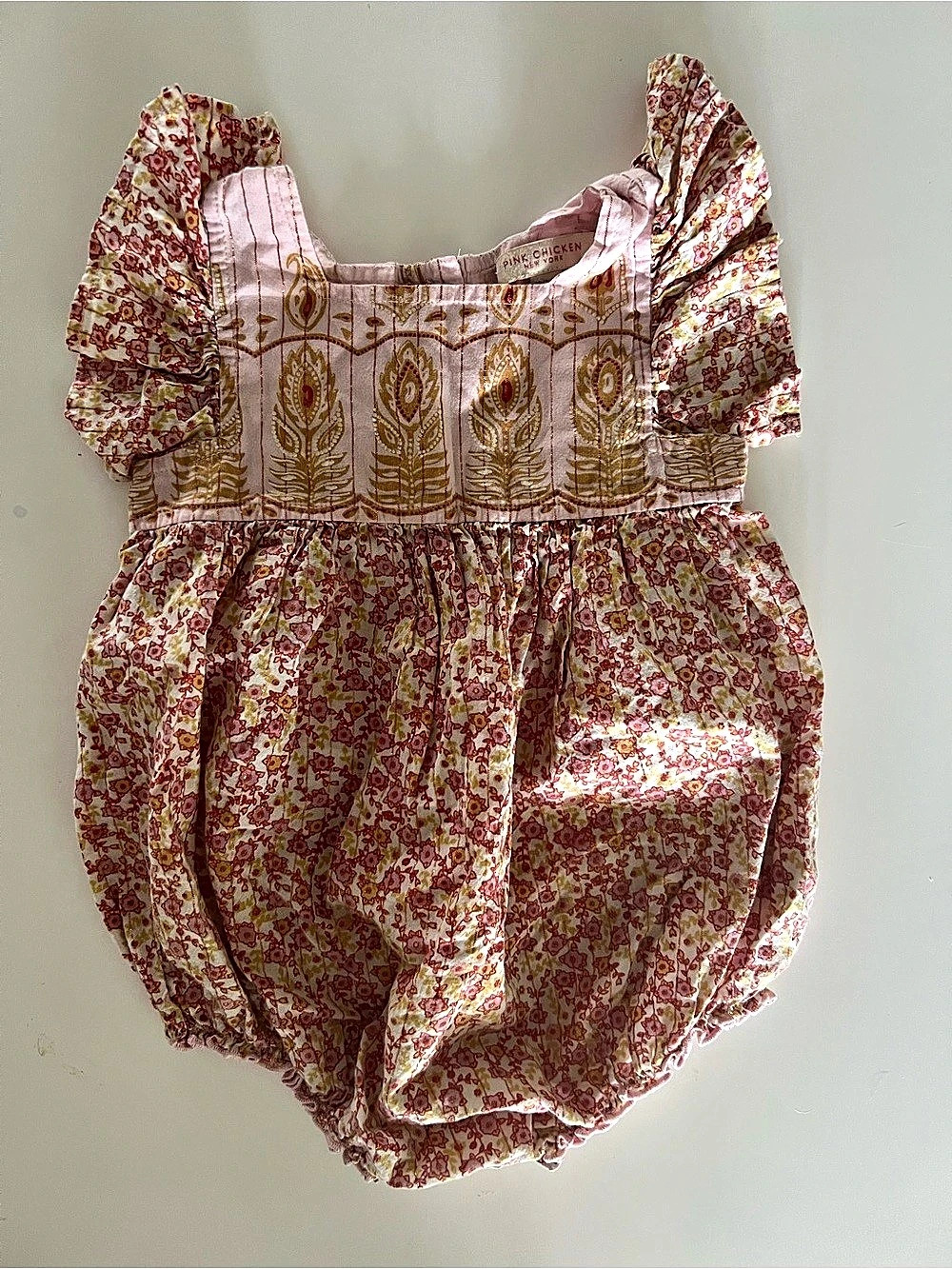 Pink Chicken Baby Girl Floral Ruffle Bubble Romper 18/24M Pink